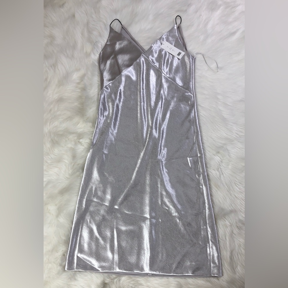 Vince V-Neck Bias Cut Spaghetti Strap Silky Midi Slip Dress Silver - Picture 8 of 9